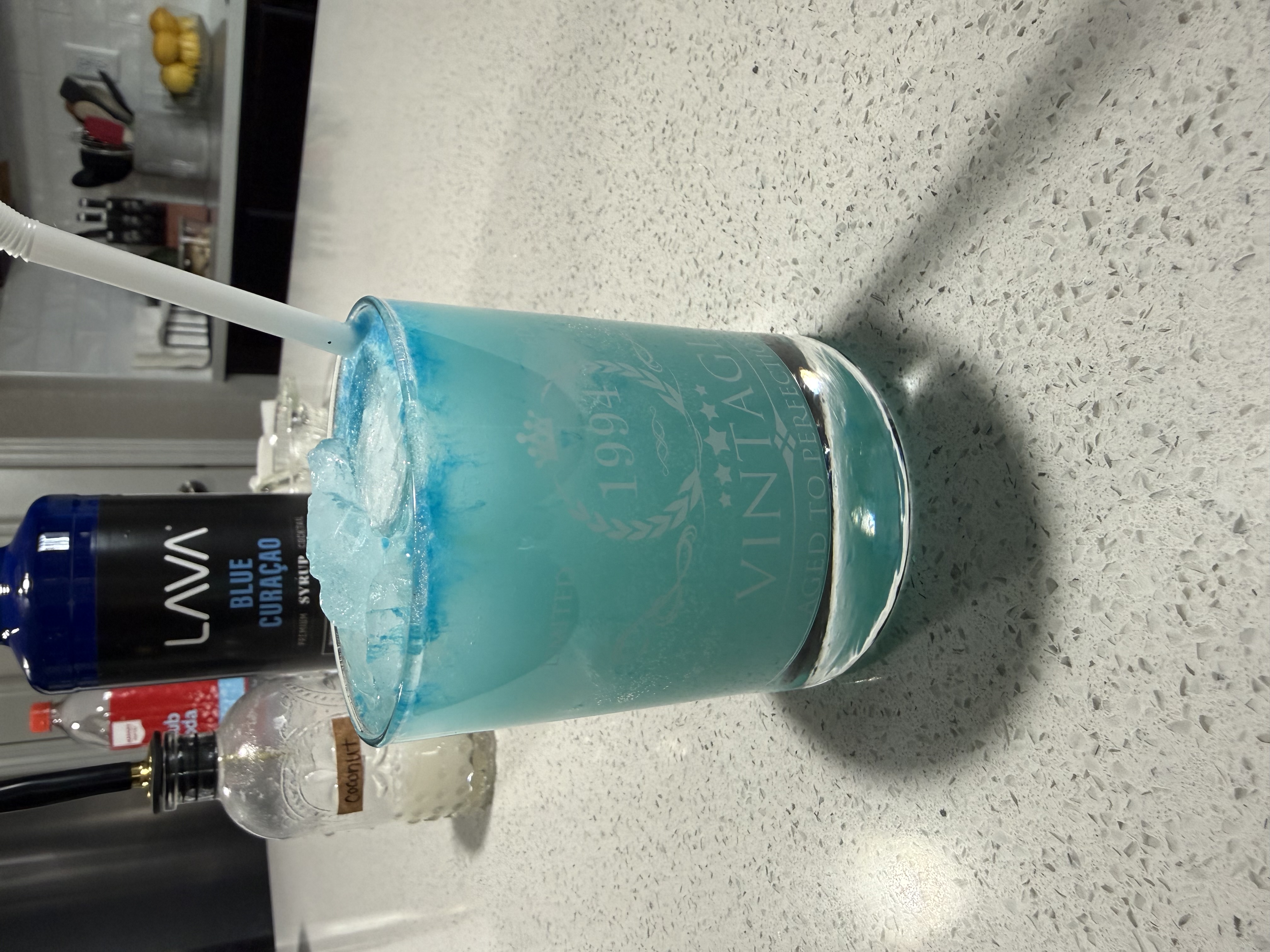 Blue Hawaiian Mocktail with coconut syrup